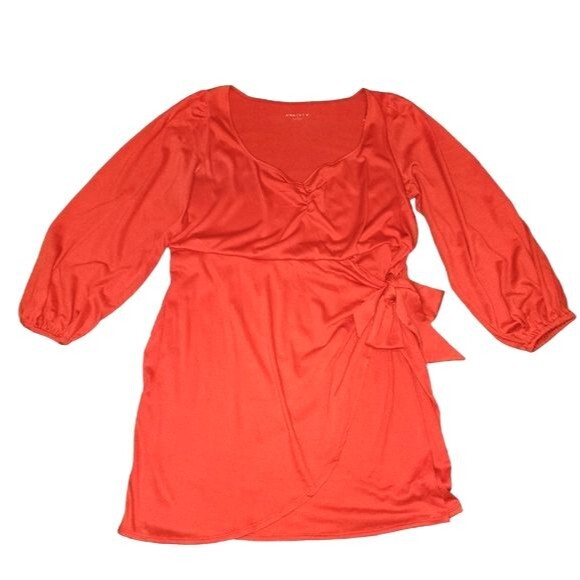 Ava & Viv NWOT Orange Long Balloon Sleeve Faux Wrap Dress Plus Size 2X - Picture 3 of 10